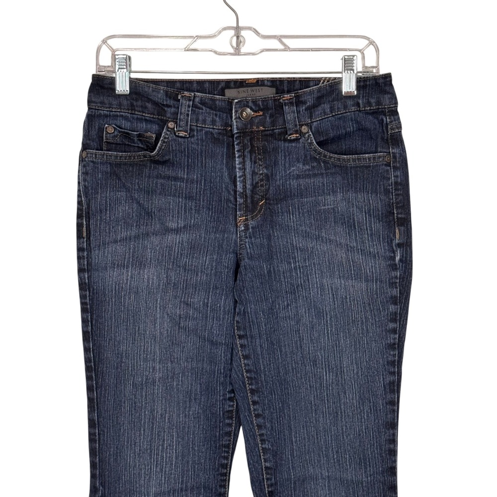 Nine West Jeans Bootcut Women 6 Blue Dark Wash Flap Pocket Stretch Denim Casual - Picture 2 of 10